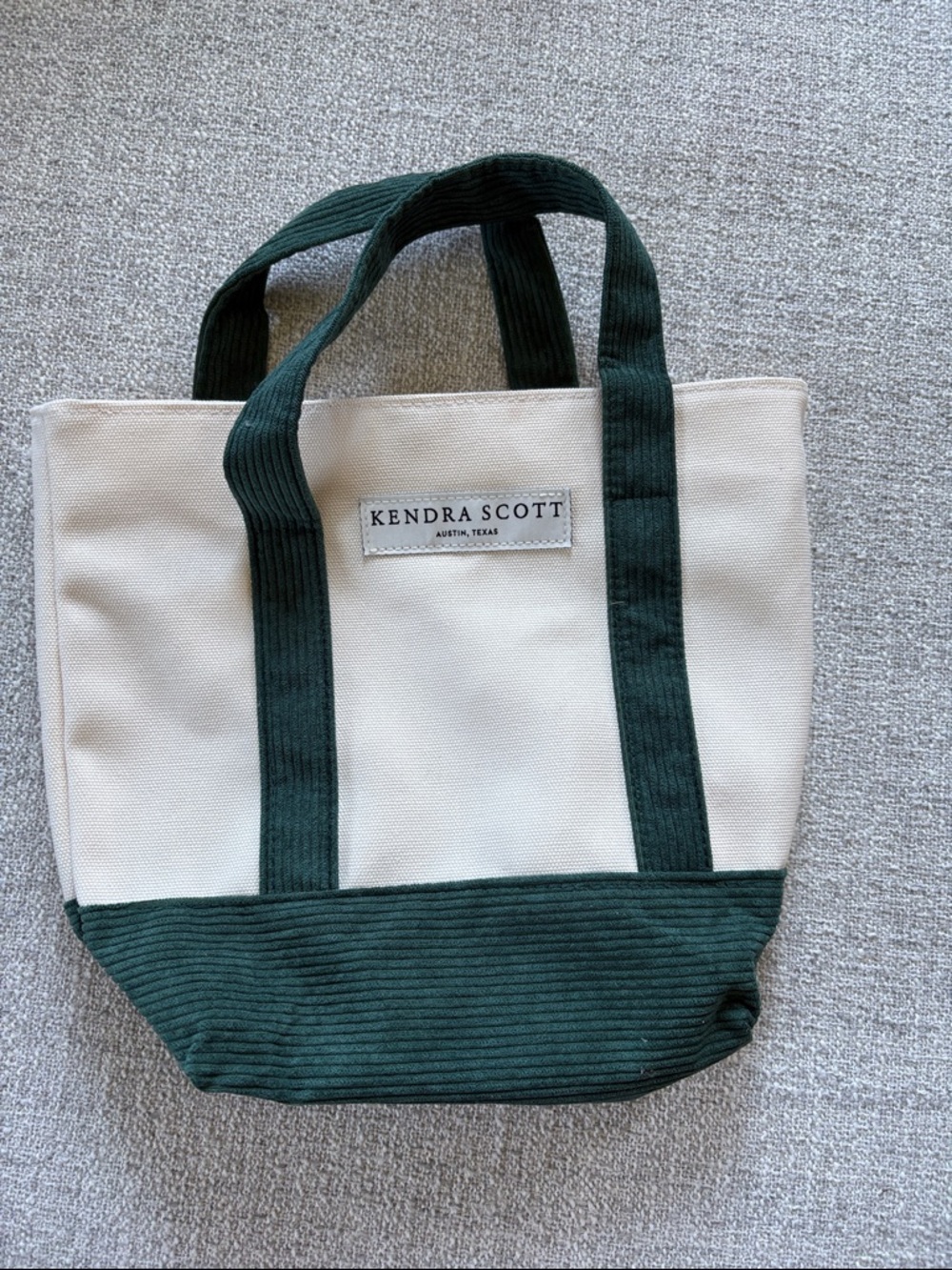 Kendra Scott Cream Canvas Tote with Dark Green Accents